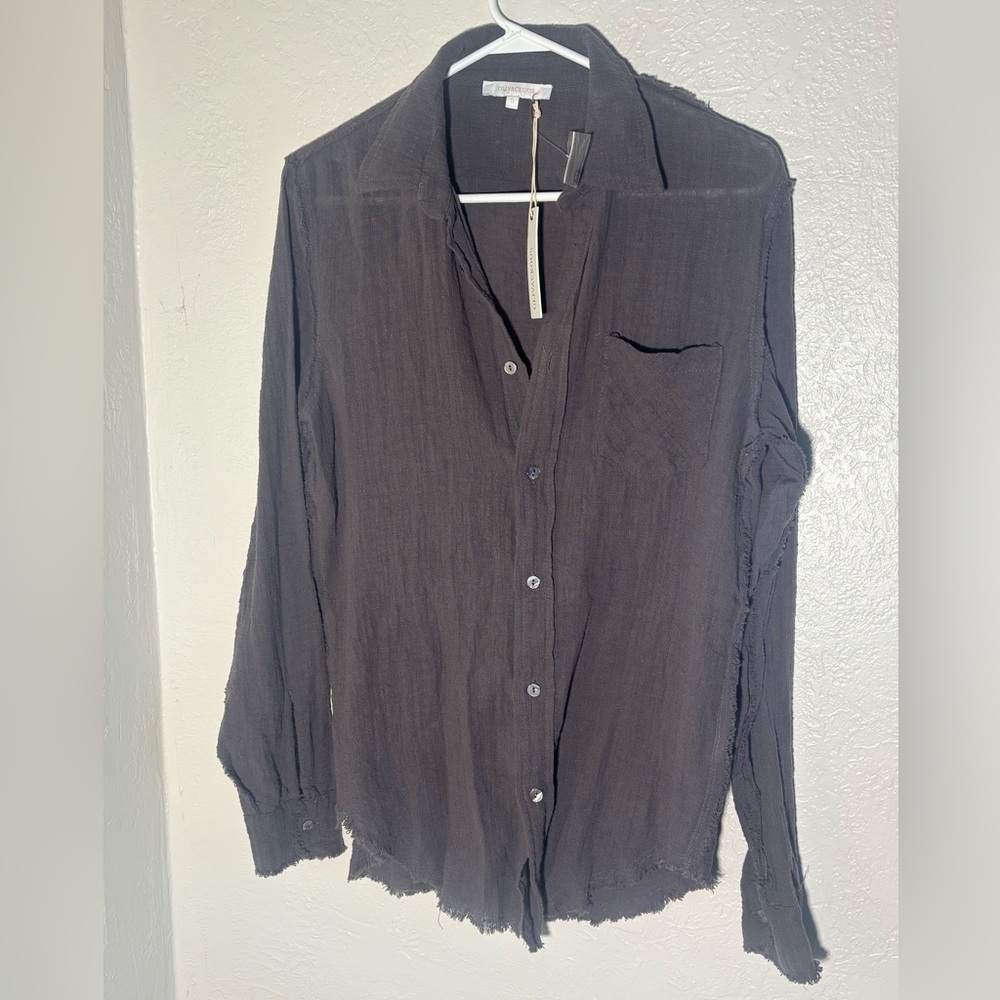 Olivaceous Gray Frayed Button-Up Shirt